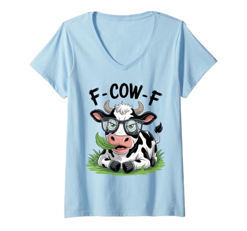 Damen Lustige, Coole Kuh mit Brille, Cartoon-Tier für Männer, Frauen, Kinder T-Shirt mit V-Ausschnitt Damen Lustige, Coole Kuh mit Brille, Cartoon-Tier für Männer, Frauen, Kinder T-Shirt mit V-Ausschnitt von Cute Funny Farm Animal Cow Humor Gifts