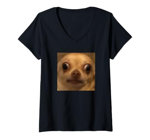 Damen Lustiger süßer unangenehmer Chihuahua-Hund verschwommenes Meme T-Shirt mit V-Ausschnitt von Cute Funny Internet Meme Humor (Chihuahua)