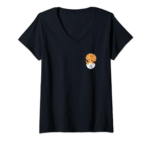Damen Niedliche Baby-Dinosaurier-Eierschalen-Tasche, lustige Geschenke für Jungen und Mädchen T-Shirt mit V-Ausschnitt von Cute Funny Novelty Apparel Gifts Art Store