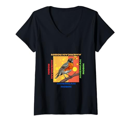 Damen American Robin im Pop-Art-Stil Malerei für seine Liebhaber Geschenk T-Shirt mit V-Ausschnitt von Cute Funny Novelty Gifts
