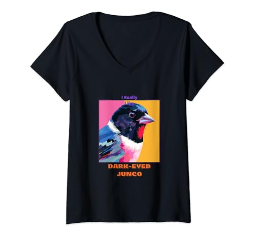 Damen Dunkeläugiger Junco im Pop-Art-Stil Malerei für seine Liebhaber T-Shirt mit V-Ausschnitt von Cute Funny Novelty Gifts