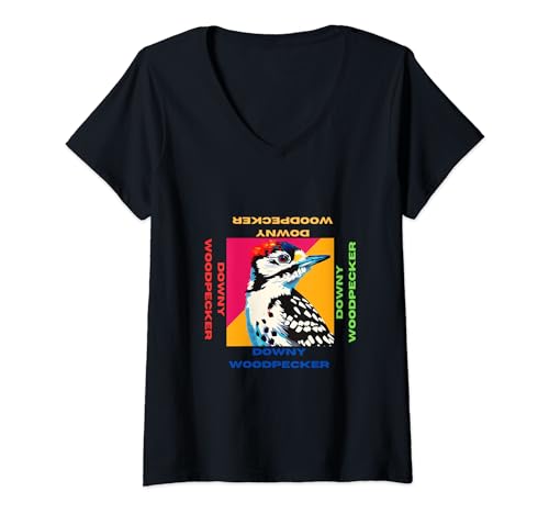 Damen Flaumenspecht im Pop Art Style für flaumige Spechtliebhaber T-Shirt mit V-Ausschnitt von Cute Funny Novelty Gifts