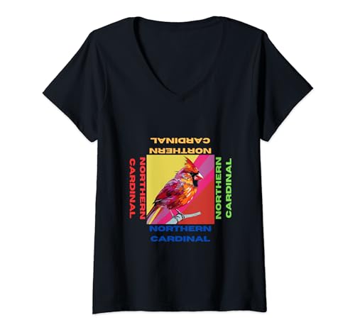 Damen Northern Cardinal Pop Art Style für Liebhaber des nördlichen Kardinals T-Shirt mit V-Ausschnitt von Cute Funny Novelty Gifts