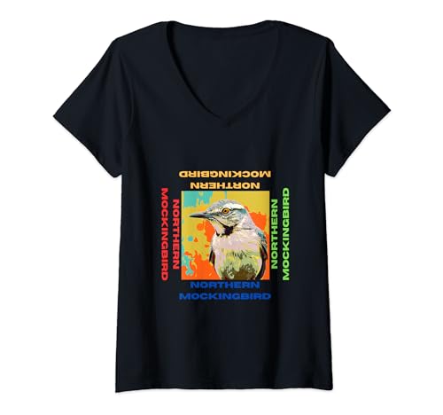 Damen Rubinhals-Motiv Kolibri Pop Art Stil Malerei für Liebhaber T-Shirt mit V-Ausschnitt von Cute Funny Novelty Gifts