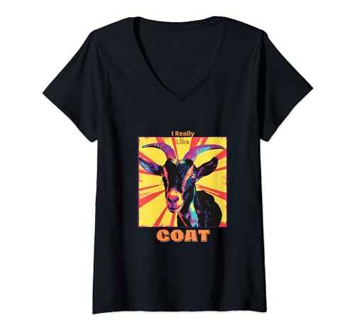Damen Ziege im Pop Art Stil Malerei für Ziegenliebhaber Männer Frauen T-Shirt mit V-Ausschnitt von Cute Funny Novelty Gifts