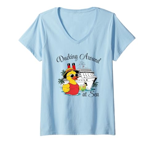 Damen Herumducken auf Einer Seekreuzfahrt, Entensaison, Cocktails, Spaß auf dem Schiff T-Shirt mit V-Ausschnitt Damen Herumducken auf Einer Seekreuzfahrt, Entensaison, Cocktails, Spaß auf dem Schiff T-Shirt mit V-Ausschnitt von Cute Funny Rubber Duckies Hiding on the Ocean CLR