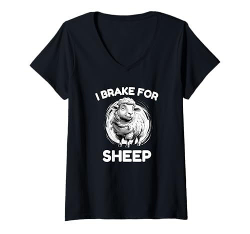 Damen Ich breche für Schafe, Lamm, Mutterschafe, Woolies, jagen und Finden Spaß T-Shirt mit V-Ausschnitt von Cute Funny Stopping n Searching for Sheep CLR