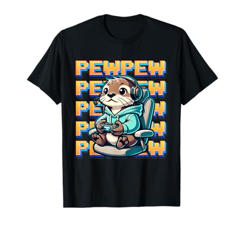 Cute Gaming Otter Pew Videospiel Grafik Herren Jungen Kinder Frauen T-Shirt von Cute Gaming Otter Pew Video Game Graphic Co