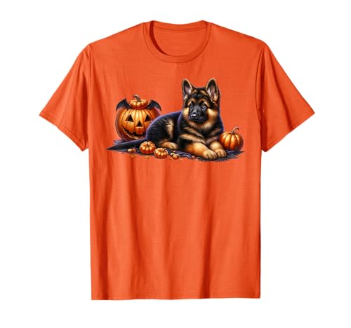 German Shepherd Puppy for Women Men Kids Orange Halloween T-Shirt German Shepherd Puppy for Women Men Kids Orange Halloween T-Shirt von Cute German Shepherd Gifts For Halloween Lovers