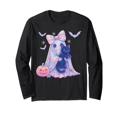 Geist Kokett Schleife Kawaii Pastell Mädchen Schwarze Katze Langarmshirt von Cute Ghost Coquette Bow Pastel Sweet Spooky Kawaii