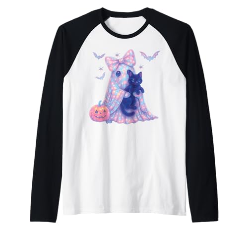 Geist Kokett Schleife Kawaii Pastell Mädchen Schwarze Katze Raglan von Cute Ghost Coquette Bow Pastel Sweet Spooky Kawaii
