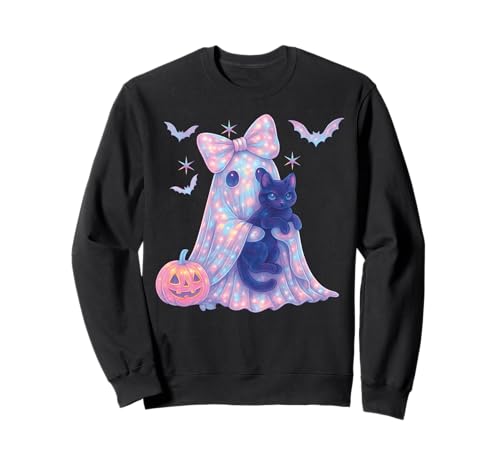 Geist Kokett Schleife Kawaii Pastell Mädchen Schwarze Katze Sweatshirt von Cute Ghost Coquette Bow Pastel Sweet Spooky Kawaii