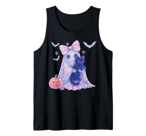 Geist Kokett Schleife Kawaii Pastell Mädchen Schwarze Katze Tank Top von Cute Ghost Coquette Bow Pastel Sweet Spooky Kawaii