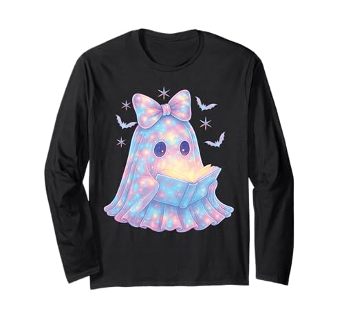 Süß Geist Kokette Schleife Bücherwurm Kawaii Pastell Mädchen Langarmshirt von Cute Ghost Coquette Bow Pastel Sweet Spooky Kawaii