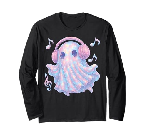 Süße Geister-Kopfhörer Musikliebhaber Kawaii Pastell Mädchen Langarmshirt von Cute Ghost Coquette Bow Pastel Sweet Spooky Kawaii