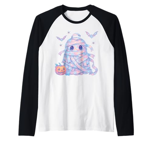 Süßes Geister-Mumienkostüm Kawaii Pastell Mädchen 90er Raglan von Cute Ghost Coquette Bow Pastel Sweet Spooky Kawaii