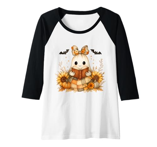 Damen Gemütlicher Herbstgeist mit Buch Herbst Lesen Halloween Kürbis Raglan Damen Gemütlicher Herbstgeist mit Buch Herbst Lesen Halloween Kürbis Raglan von Cute Ghost Halloween Fall Aesthetic Autumn Pumpkin