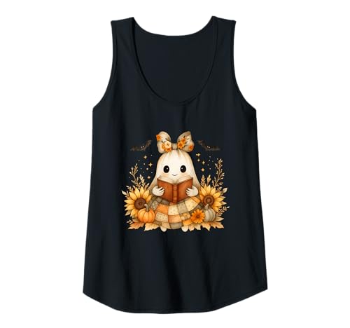 Damen Gemütlicher Herbstgeist mit Buch Herbst Lesen Halloween Kürbis Tank Top Damen Gemütlicher Herbstgeist mit Buch Herbst Lesen Halloween Kürbis Tank Top von Cute Ghost Halloween Fall Aesthetic Autumn Pumpkin