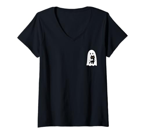 Damen Geist hält eine Katze, süßes Halloween-Kostüm, Kawaii, lustige Kinder T-Shirt mit V-Ausschnitt Damen Geist hält eine Katze, süßes Halloween-Kostüm, Kawaii, lustige Kinder T-Shirt mit V-Ausschnitt von Cute Ghost Holding Cat Halloween kawaii Funny Kids