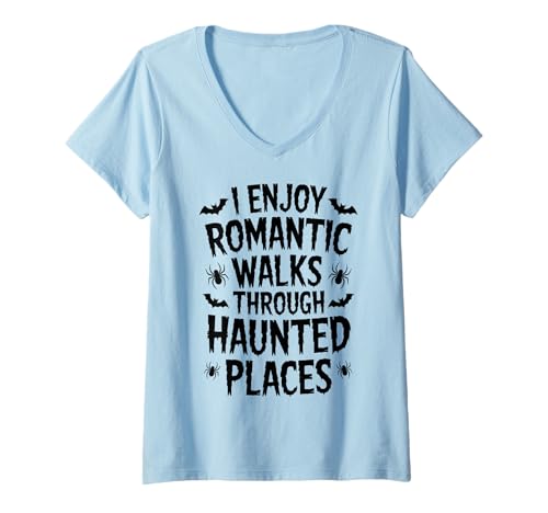 Damen Ich genieße romantische Spaziergänge durch verwunschene Orte, Geisterjagd T-Shirt mit V-Ausschnitt Damen Ich genieße romantische Spaziergänge durch verwunschene Orte, Geisterjagd T-Shirt mit V-Ausschnitt von Cute Ghost Hunter Paranormal Researcher Design