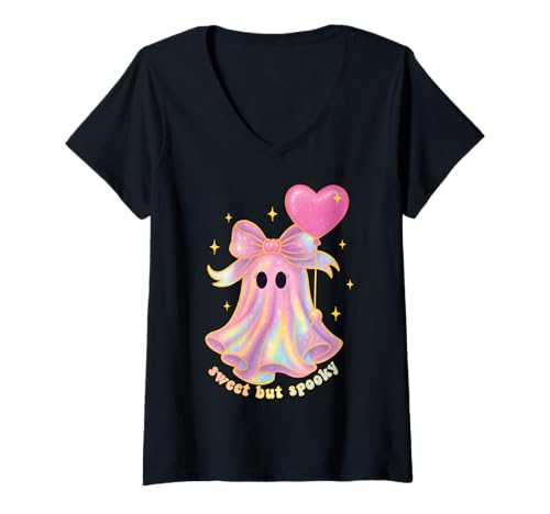 Damen Süßes Gespenst Kokette Schleife Pastellrosa Retro 90 Kawaii T-Shirt mit V-Ausschnitt Damen Süßes Gespenst Kokette Schleife Pastellrosa Retro 90 Kawaii T-Shirt mit V-Ausschnitt von Cute Ghost Pastel Pink Coquette Bow Girly 90s y2k