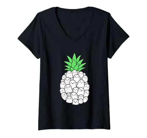 Damen Halloween Party Kostüm Geister Lustig Kawaii Ananas Liebe T-Shirt mit V-Ausschnitt Damen Halloween Party Kostüm Geister Lustig Kawaii Ananas Liebe T-Shirt mit V-Ausschnitt von Cute Ghost Pineapple Kawaii Halloween Humor Women
