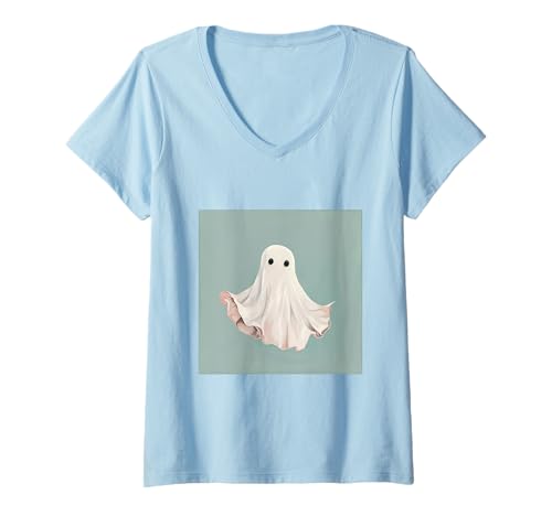 Damen Ghost Lustiges Geister-Halloween T-Shirt mit V-Ausschnitt Damen Ghost Lustiges Geister-Halloween T-Shirt mit V-Ausschnitt von Cute Ghost for Halloween Designs