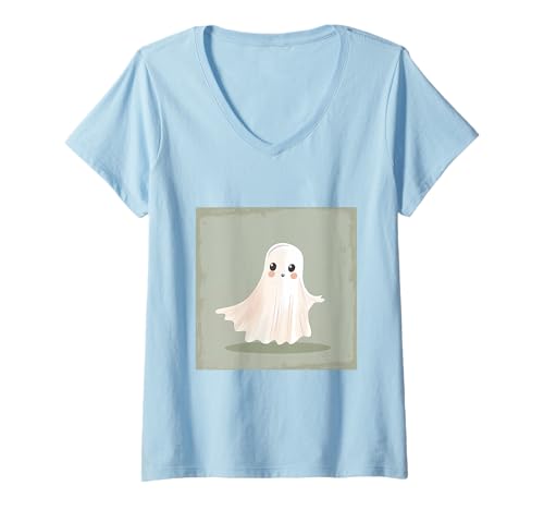 Damen Ghost Lustiges Geister-Halloween T-Shirt mit V-Ausschnitt Damen Ghost Lustiges Geister-Halloween T-Shirt mit V-Ausschnitt von Cute Ghost for Halloween Designs