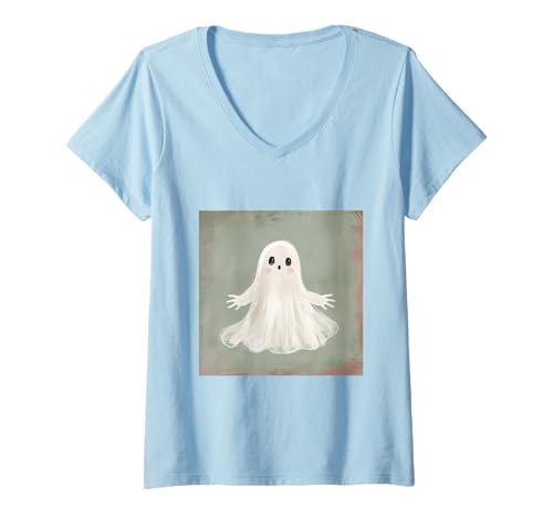 Damen Gruseliger Geist Lustiger Geist T-Shirt mit V-Ausschnitt von Cute Ghost for Halloween Designs