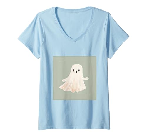 Damen Gruseliger Geist Lustiger Geist T-Shirt mit V-Ausschnitt Damen Gruseliger Geist Lustiger Geist T-Shirt mit V-Ausschnitt von Cute Ghost for Halloween Designs