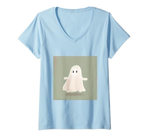 Damen Gruseliger Geist Lustiger Geist T-Shirt mit V-Ausschnitt von Cute Ghost for Halloween Designs