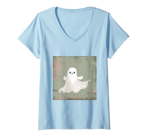 Damen Gruseliger Geist Lustiger Geist T-Shirt mit V-Ausschnitt von Cute Ghost for Halloween Designs