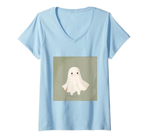 Damen Lustiger Geist Halloween T-Shirt mit V-Ausschnitt Damen Lustiger Geist Halloween T-Shirt mit V-Ausschnitt von Cute Ghost for Halloween Designs