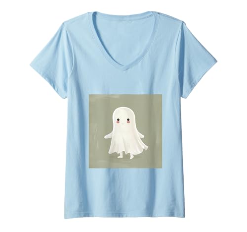 Damen Lustiger Geist Halloween T-Shirt mit V-Ausschnitt von Cute Ghost for Halloween Designs