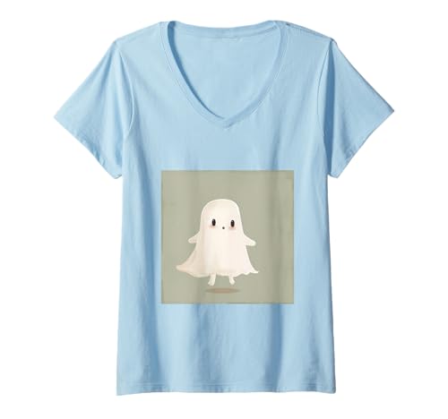 Damen Lustiger Geist Halloween T-Shirt mit V-Ausschnitt von Cute Ghost for Halloween Designs
