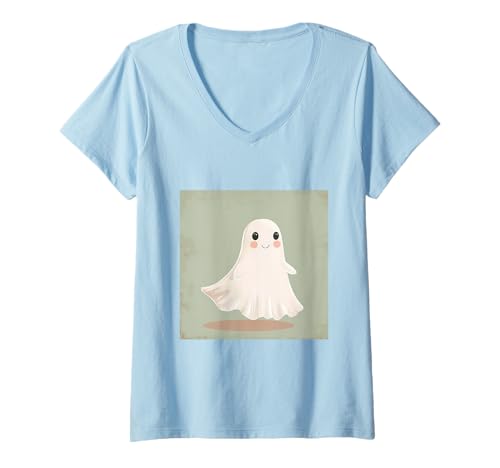 Damen Spooky Season Ghost Lustiges Gespenst, niedlich T-Shirt mit V-Ausschnitt Damen Spooky Season Ghost Lustiges Gespenst, niedlich T-Shirt mit V-Ausschnitt von Cute Ghost for Halloween Designs