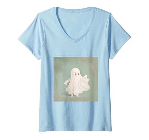 Damen Spooky Season Ghost Lustiges Gespenst, niedlich T-Shirt mit V-Ausschnitt Damen Spooky Season Ghost Lustiges Gespenst, niedlich T-Shirt mit V-Ausschnitt von Cute Ghost for Halloween Designs
