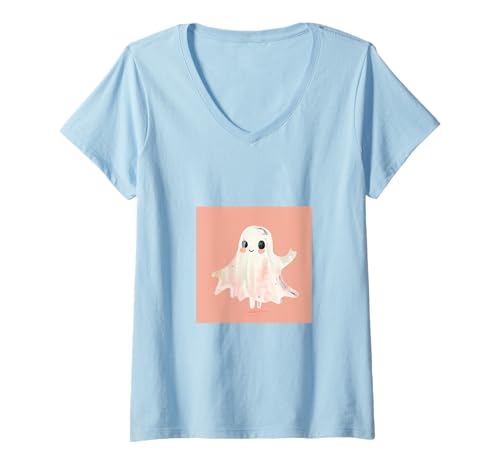 Damen Ghost Halloween-Gruselsaison T-Shirt mit V-Ausschnitt Damen Ghost Halloween-Gruselsaison T-Shirt mit V-Ausschnitt von Cute Ghost for Spooky Season Designs