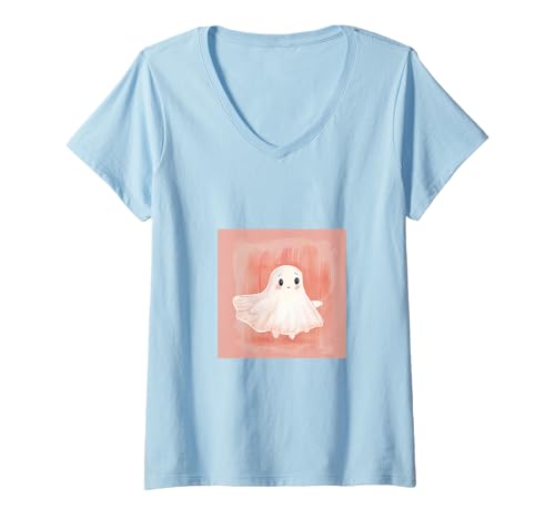 Damen Lustiger Geist Halloween T-Shirt mit V-Ausschnitt Damen Lustiger Geist Halloween T-Shirt mit V-Ausschnitt von Cute Ghost for Spooky Season Designs