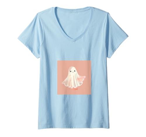 Damen Lustiger Geist Halloween T-Shirt mit V-Ausschnitt Damen Lustiger Geist Halloween T-Shirt mit V-Ausschnitt von Cute Ghost for Spooky Season Designs