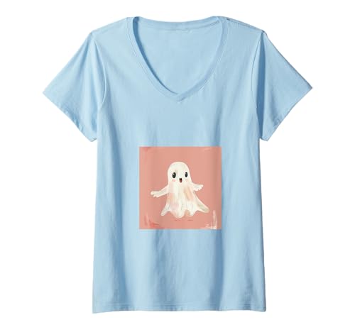 Damen Lustiger Geist Halloween T-Shirt mit V-Ausschnitt Damen Lustiger Geist Halloween T-Shirt mit V-Ausschnitt von Cute Ghost for Spooky Season Designs