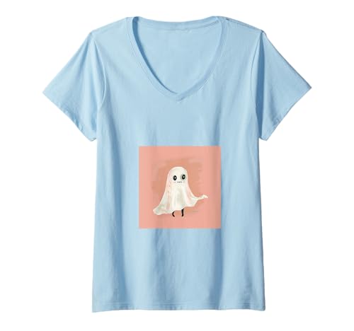 Damen Niedliches Geister-Halloween T-Shirt mit V-Ausschnitt Damen Niedliches Geister-Halloween T-Shirt mit V-Ausschnitt von Cute Ghost for Spooky Season Designs