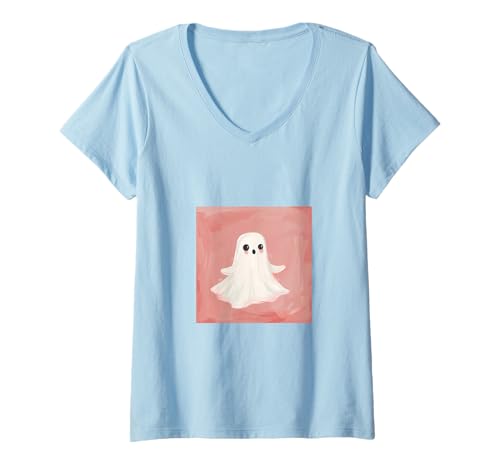 Damen Niedliches Geister-Halloween T-Shirt mit V-Ausschnitt Damen Niedliches Geister-Halloween T-Shirt mit V-Ausschnitt von Cute Ghost for Spooky Season Designs