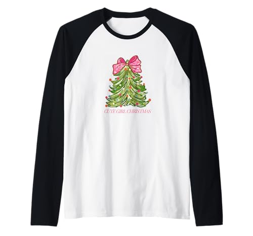Süßes Mädchen Weihnachtsbaum Rosa Schleife Urlaub Design Raglan Süßes Mädchen Weihnachtsbaum Rosa Schleife Urlaub Design Raglan von Cute Girl Christmas Apparel