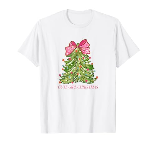 Süßes Mädchen Weihnachtsbaum Rosa Schleife Urlaub Design T-Shirt Süßes Mädchen Weihnachtsbaum Rosa Schleife Urlaub Design T-Shirt von Cute Girl Christmas Apparel