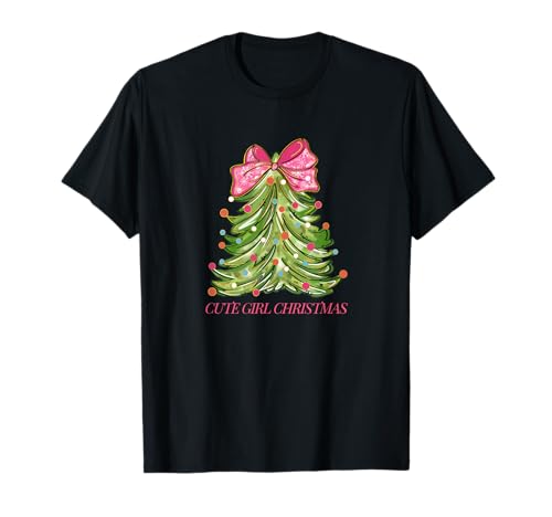 Süßes Mädchen Weihnachtsbaum Rosa Schleife Urlaub Design T-Shirt Süßes Mädchen Weihnachtsbaum Rosa Schleife Urlaub Design T-Shirt von Cute Girl Christmas Apparel