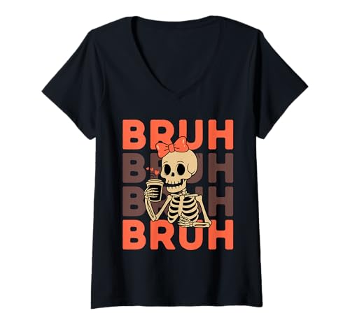 Damen Cool Bruh Skeleton Girl Coquette Bow Funny Halloween T-Shirt mit V-Ausschnitt Damen Cool Bruh Skeleton Girl Coquette Bow Funny Halloween T-Shirt mit V-Ausschnitt von Cute Girl Skeleton Halloween Graphic Costume Gifts