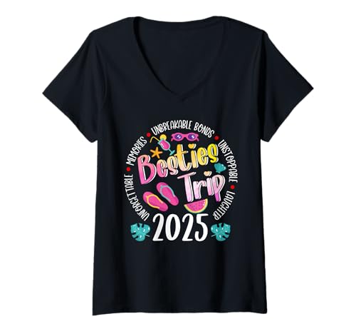 Damen Besties Trip 2025 Unbreakable Making Memories Ausflug für Mädchen T-Shirt mit V-Ausschnitt von Cute Girls Beach Trip 2025 Summer Vacation Match