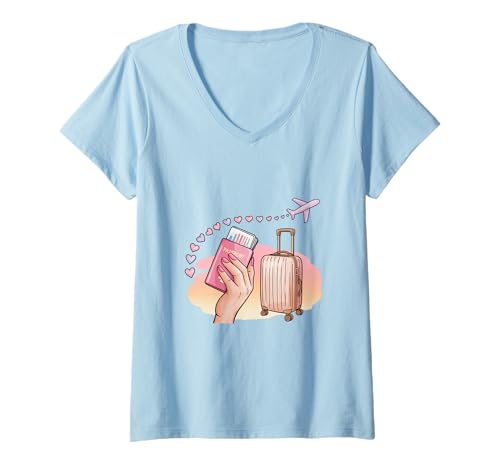 Damen Urlaub gebundenes Gepäck bereit zum Wegfliegen Mädchen Reise T-Shirt mit V-Ausschnitt Damen Urlaub gebundenes Gepäck bereit zum Wegfliegen Mädchen Reise T-Shirt mit V-Ausschnitt von Cute Girls Trip Group Vacation Outfit Tees
