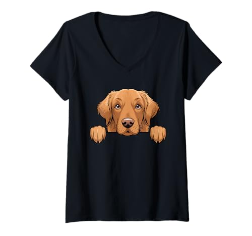 Damen Niedlicher Golden Retriever Peeking Puppy Lustiger Hundeliebhaber T-Shirt mit V-Ausschnitt Damen Niedlicher Golden Retriever Peeking Puppy Lustiger Hundeliebhaber T-Shirt mit V-Ausschnitt von Cute Golden Retriever Puppy Dog Lover